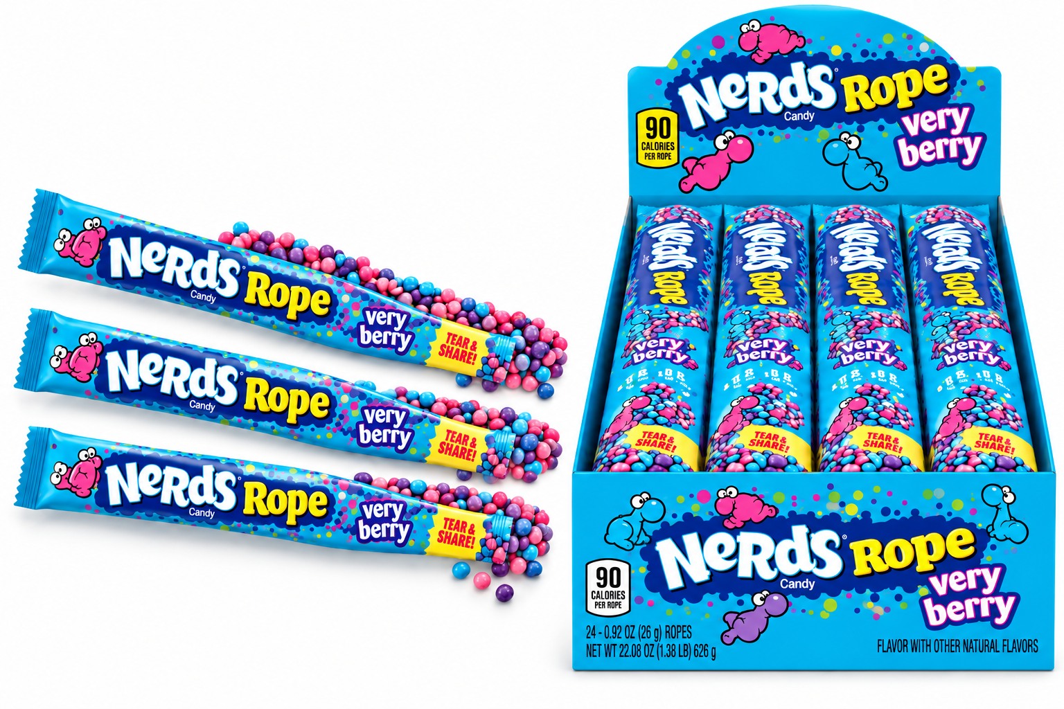 Nerds Rope Very Berry — 26 g · pieza / Display 12 pz