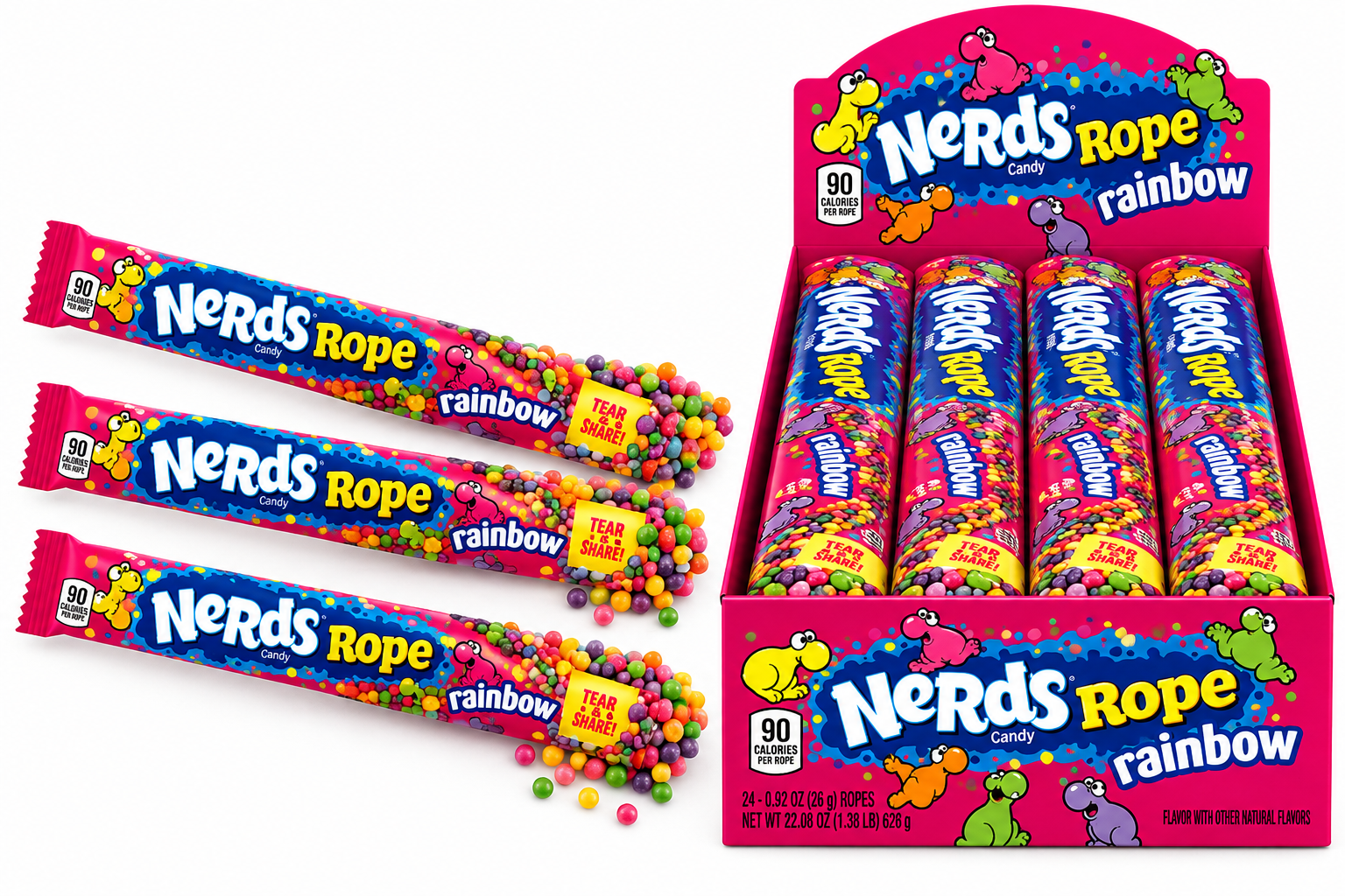 Nerds Rope Rainbow — 26 g · pieza / Display 12 pz