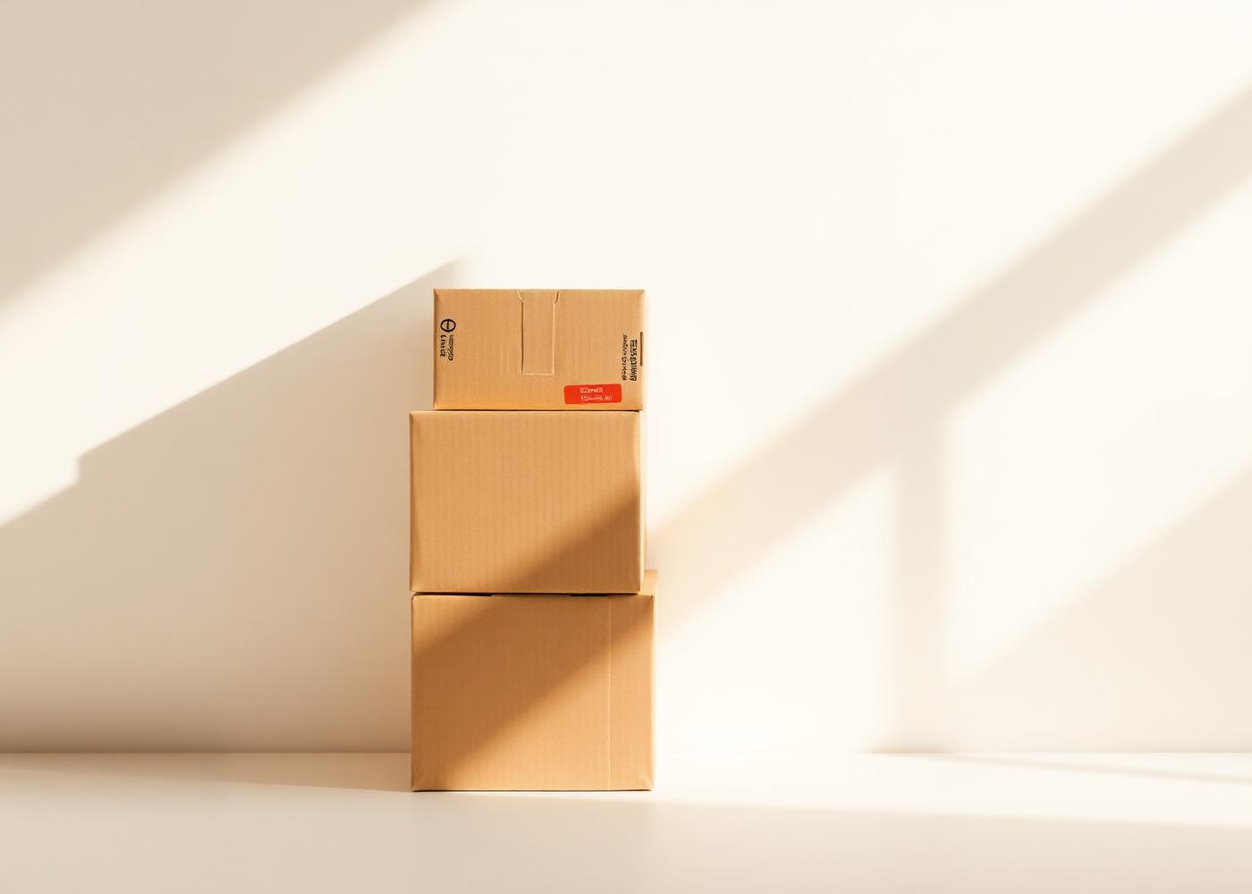 Cajas de cartón apiladas con luz lateral